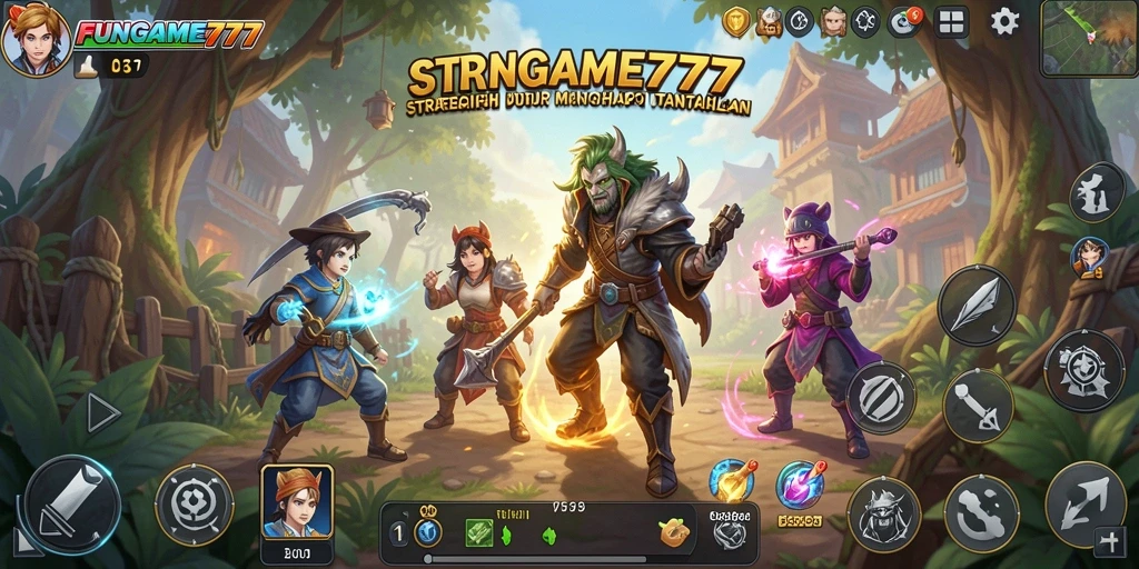 Tangkapan layar gameplay intens FUNGAME777 dengan berbagai strategi terlibat.